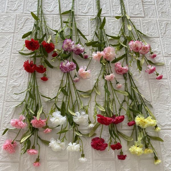 Dekoratif Çiçekler Yapay Çiçek İpek Karanfil Dalları Anneler Günü Hediye Simülasyonu Çiçek Kargaları Yeşil Bitkilerle Sahte Dekorasyon