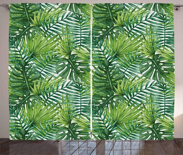 Vorhang, tropischer exotischer Bananenwald, Palmenblätter, Aquarell-Design, Vorhänge für Wohnzimmer, Schlafzimmer, Fenster, Vorhänge, 2-teiliges Set