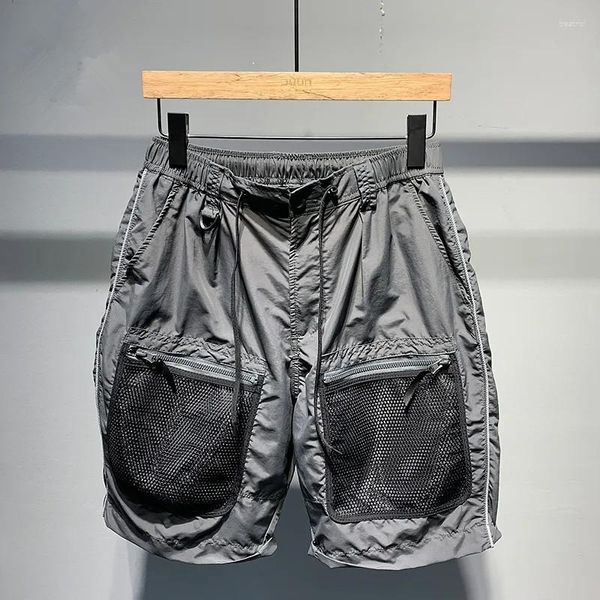 Männer Shorts Für Männer Koreanische Mode Baggy Mesh Patchwork String Gerade Bein Hosen Sommer 2023 Alle-spiel Casual homme