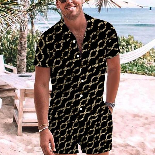 Männer Kleid Shirts Sommer Zwei-stück Set Strand Drucken Hawaiian Shirt 2023 Kurzarm Casual Mode 3d Camisas