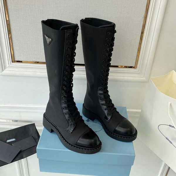 Designer-Stiefel, schwarzes Plateau, Overknee-Leder, Combat, weißer Denim, Chelsea-Stiefel, Ada-Damen-Kniequasten-Rindsleder