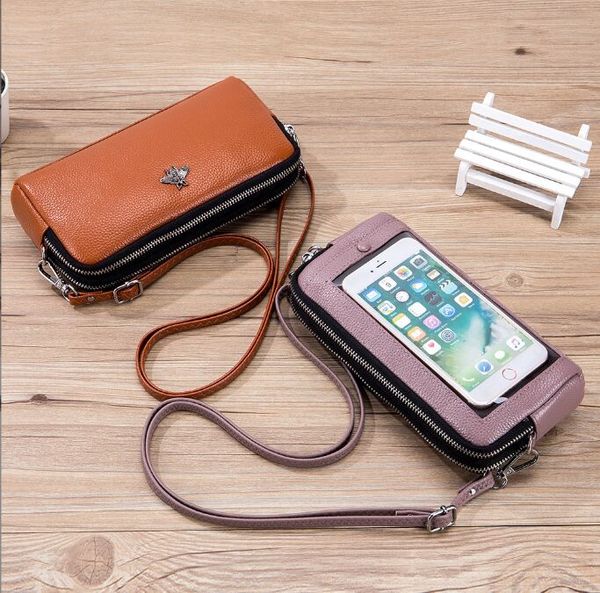 Guida in pelle da donna in pelle Crossbody Borse Touch Screen Cell Phone Take Spall Bullo Mobile Mini Portafoglio Porta del portafoglio borsetta per femmina