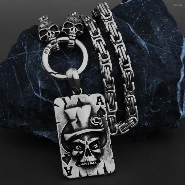 Anhänger Halsketten Edelstahl Magier Ace Of Spades Schädel Geisterkopf Halskette Herren Hochwertige Glamour Gothic Schmuck als Geschenk