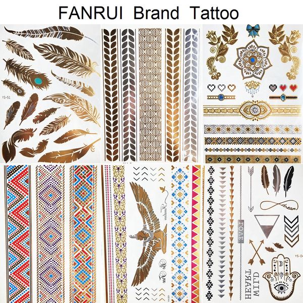 Sommer Gold Metallic Temporäre Tattoo Aufkleber Winkel Adler Armband Mädchen Wasserdichte Tattoo Frauen Arm Beine Flash Tatoos Ketten