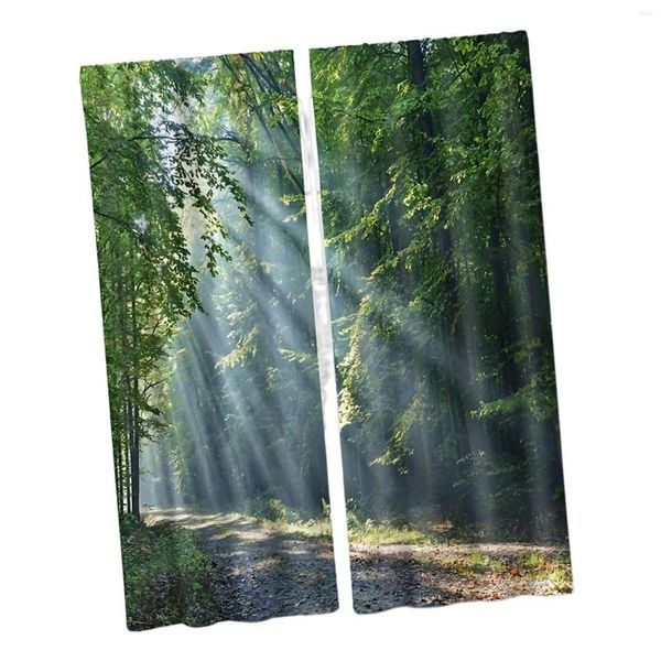 Cortina 2x cortinas estampadas floresta sombreamento de quarto para porta de vidro deslizante