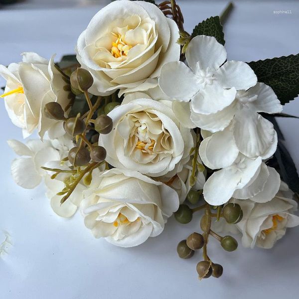Декоративные цветы осень 6 головы роза искусственный шелк сушеный растение букет букет свадебный стол Высокий качественный фальшивый домашний ваза
