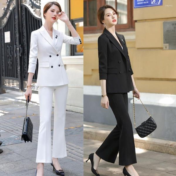 Женские штаны с двумя частями белый костюм женский бизнес для модного бизнеса, наряды в стиле темперамент