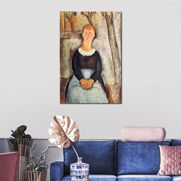 Tela artistica da parete realizzata a mano il grazioso venditore di verdure Amedeo Modigliani dipinto ritratto opera d'arte arredamento moderno dell'hotel