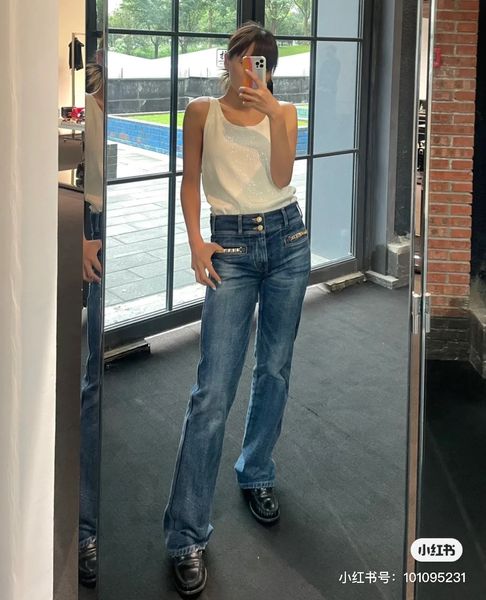 Ce1 Designer-Jeans, Luxus-Hosen für Damen, hoch taillierte Jeans mit geradem Bein, Loch, weites Bein, trendige, lässige Mode, Damen-Denim-Hosen, Denim-Hosen mit geradem Bein