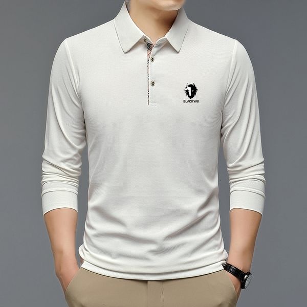 Polos pour hommes mode solide Polo noir YAK vêtements coréens à manches longues coupe décontractée Slim homme bouton col hauts 230717