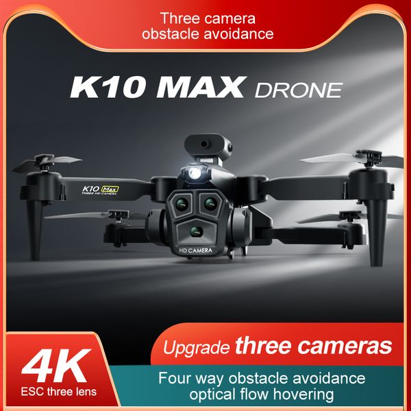 K10 Max Drone Professional 4K HD Üç Kamera Engel Kaçınma Hava Fotoğrafçılık Optik Akış Sopası Katlanabilir Quadcopter