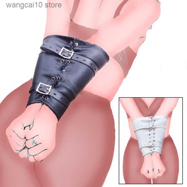 Sexy Set BDSM Restraint Couro Ajustável Atrás Bondage Armbinder Wrist Hands Luvas Únicas Arm Binder Correia Brinquedo Sexual Jogo Adulto T230718