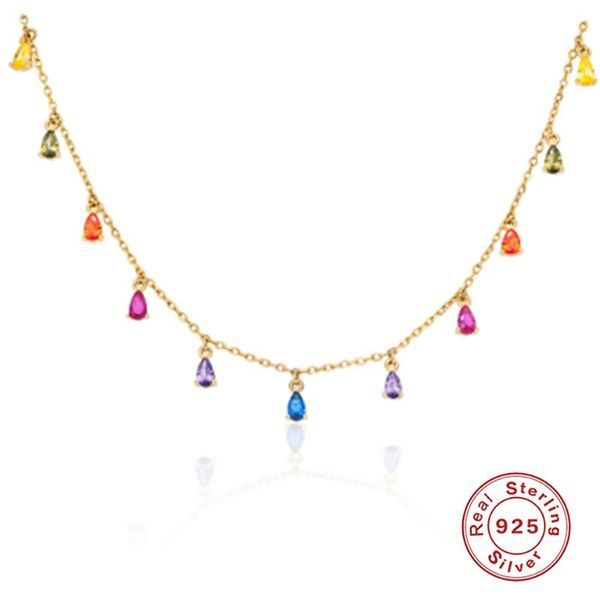 Anhänger GS 925 Sterling Silber Böhmische Bunte Kristall Stein Halsband Halskette Für Frauen Gold Kette Charme Handgemachte Schmuck Halsbänder