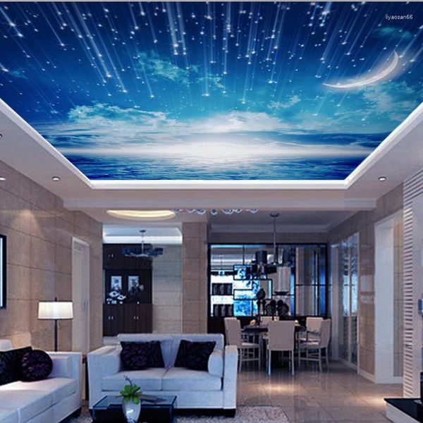 Tapeten 5D/8D Weltraum Blauer Himmel Mond 3D-Wand-Decken-Wandbilder Tapete für Wohnzimmer Po-Wandbild