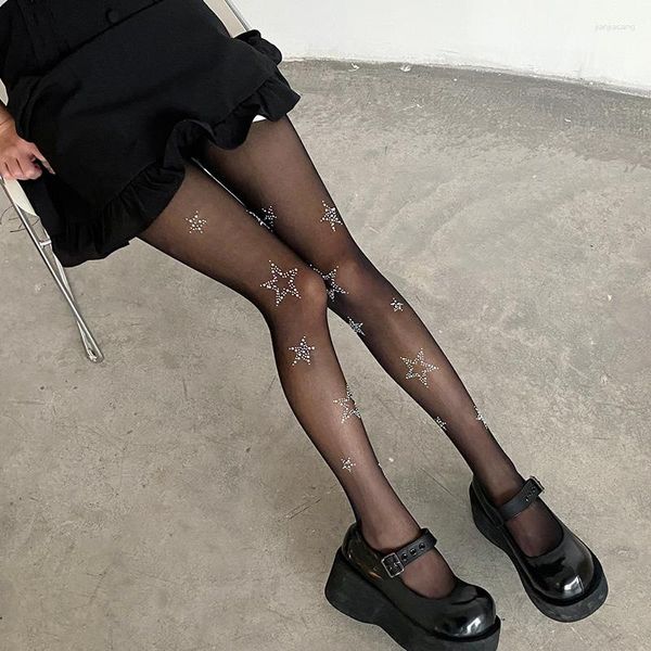 Frauen Socken Strass Stern Schwarz Weiß Strumpfhosen Japanischen Stil Oberschenkel Hohe Strümpfe Strumpfhosen Lolita Süße Mädchen Nylon Body Stocking