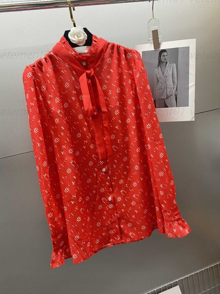 Dame Cardigan Button Up Shirt Designer Tops Frauen Frühjahr Neue Rüschenkragen Design Haarband Schleife Bluse Rote Hemden Damen Kleidung