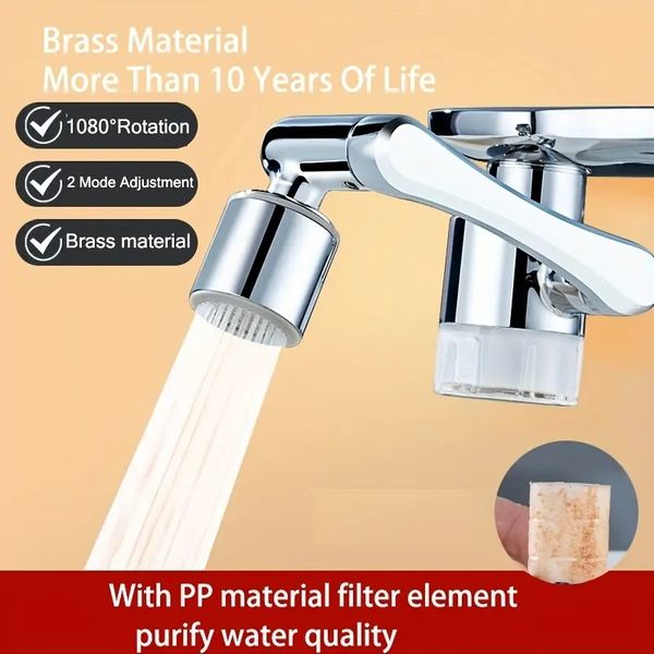 1PC Lass Material Filter Filter, Extender 1080 ﾰ Вращающийся механический рычаг, высококачественный анти-сплайский носик, очиститель воды, удлинитель