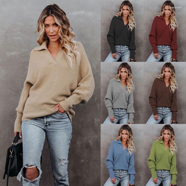 Erkek Sweaters 2023 Sonbahar/Kış Kadın Moda Uzun Kollu Koyu Renk Giyim Gevşek Külot Kavak Sweater Toptan Mujer