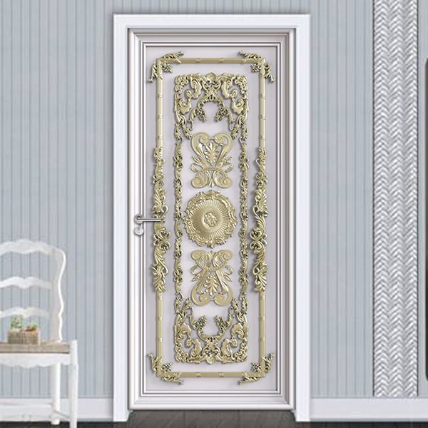 Adesivos de parede faça você mesmo autoadesivos 3D porta estilo europeu sala de estar quarto mural papel de parede PVC decalques à prova d'água decoração de casa 230717