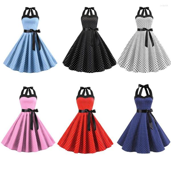 Partykleider Mode Vintage Weißes Halfterkleid 2023 Sommer Elegant Y2k Midi Prom 1950er 60er Jahre Vestidos Pin Up Swing Robe VD3789