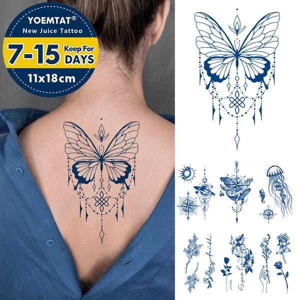 Adesivos de tatuagem temporária à prova d'água semipermanente Suco de asa de borboleta tinta duradoura Tatto Arte corporal sexy Ervas Tatuagens falsas Braço