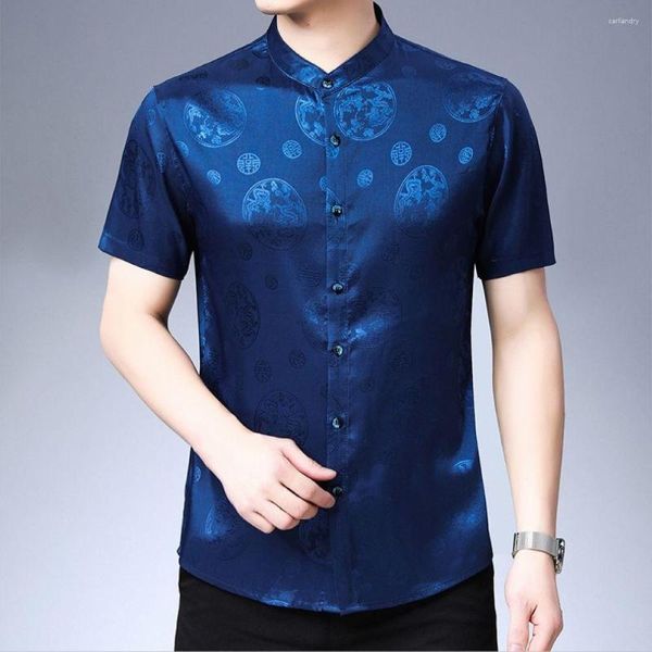Мужские рубашки мужская одежда Лето классическая комфортабельная дышащая с коротким рукавом китайский стиль мак -печать.