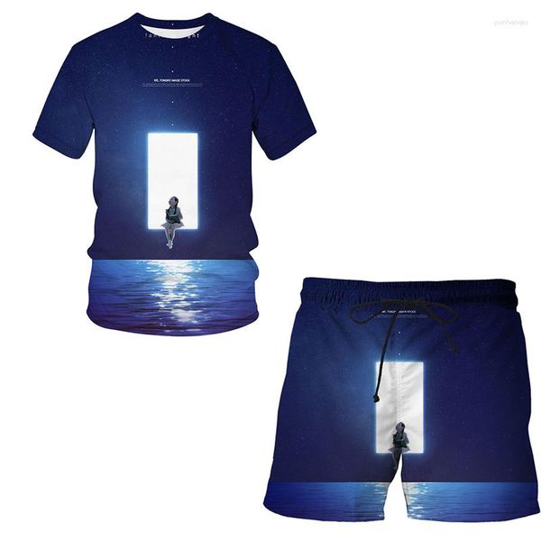 Herren-Trainingsanzüge, Sternenhimmel, Sommer, 3D-bedrucktes T-Shirt, Shorts-Set, Sportbekleidung, Trainingsanzug, O-Ausschnitt, Kurzarm-Bekleidungsanzug