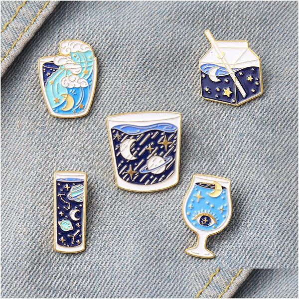 Pins Brooches Starry Sky Bottles Эмалевые контакты Custom Universe Sea Planet Brooch Back Badge Badge Badg