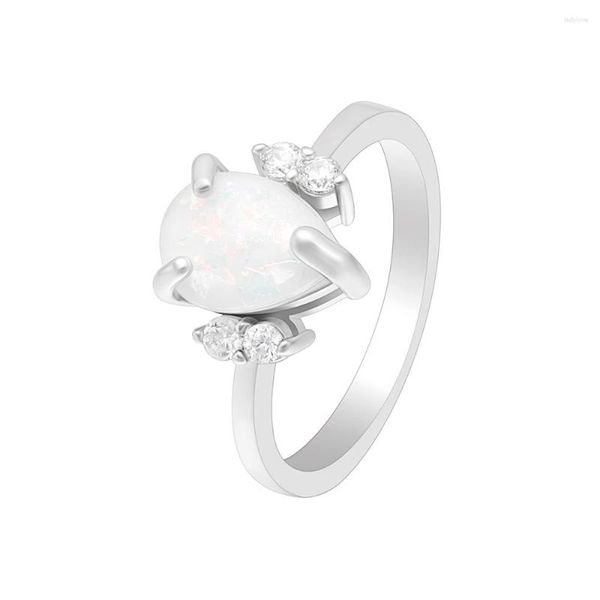 Cluster-Ringe Hainon Luxus Romantischer weißer ovaler Feueropal-Ring für Frauen Silberfarbe Zirccon Hochzeit Verlobung Geburtsstein Schmuck Geschenke