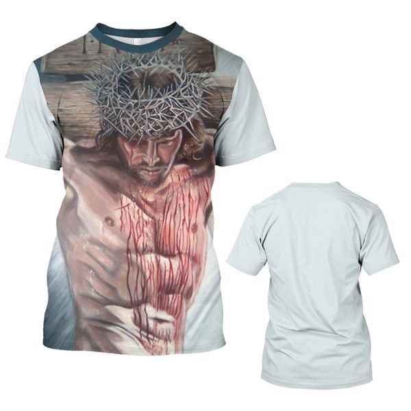 T-shirt masculina de verão Jesus Christ 3d Vintage Print Tops Casual Manga curta Cool T Shirt Crusader Tee Streetwear Roupas grandes