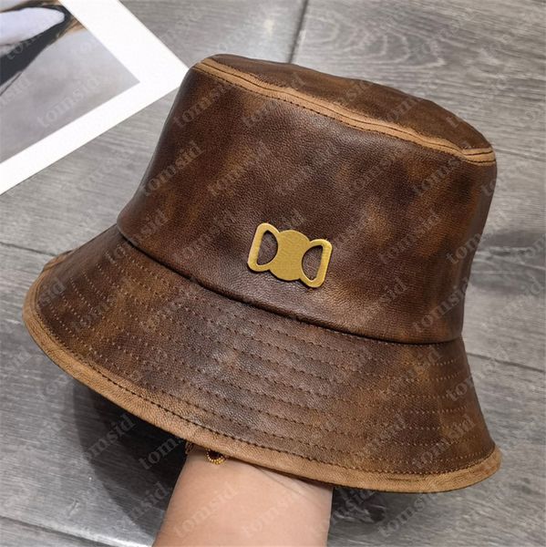 Herren-Designer-Eimerhut aus Leder, Cappello-Mann-Eimerhut für Damen, Bob, klassische Goldschnalle, luxuriöse, taillierte Hüte, flacher Straßen-Sonnenhut