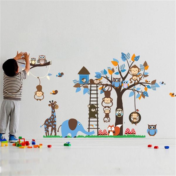Большие деревья наклейки на стены животных для детской комнаты