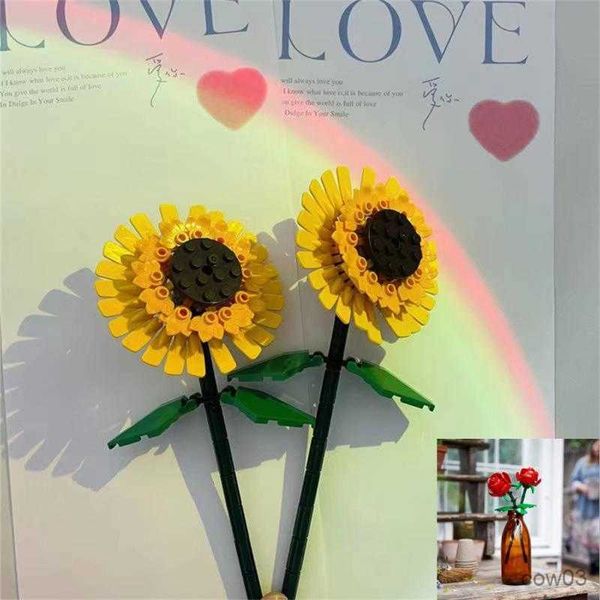 Blöcke Bausteine Blumenstrauß Gebäude Sonnenblume Rose Kreatives Gebäude Kinder Erwachsene Handbuch DIY Geschenke für Mädchen Kinder Spielzeug R230718