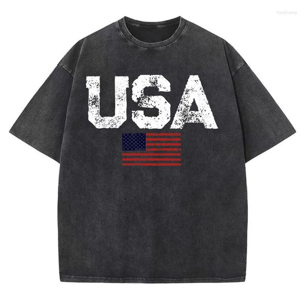 Magliette da uomo USA Lettere Bandiera americana Stelle e strisce T-Shirt Uomo Hip Hop Moda coreana di lusso Maglietta oversize Cotton Street Casual