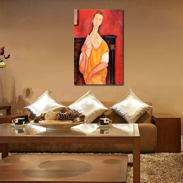 Amedeo Modigliani Figure Canvas Art Handmade Woman with A Fan (lunia Czechowska) Pinturas a óleo para decoração de apartamento moderno