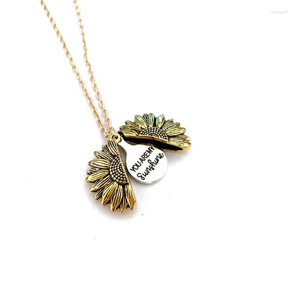 Anhänger Halsketten You Are My SunShine Sunflower Halskette Frauen Vintage Openable Double Lettering Männer Schmuck Collares