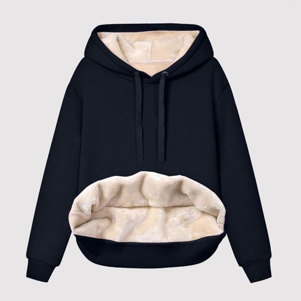 Damen Hoodies Frauen Dickes Fleece Hoodie Sweatshirt Gefüttert Winter Samt Warm V-Ausschnitt Langarm Strickkleider