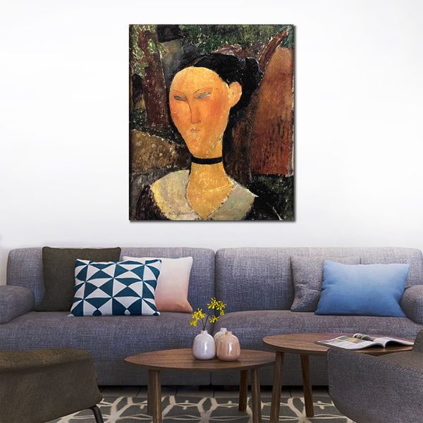 Amedeo Modigliani figura arte em tela mulher feita à mão com fita de veludo pinturas a óleo para decoração de apartamento moderno