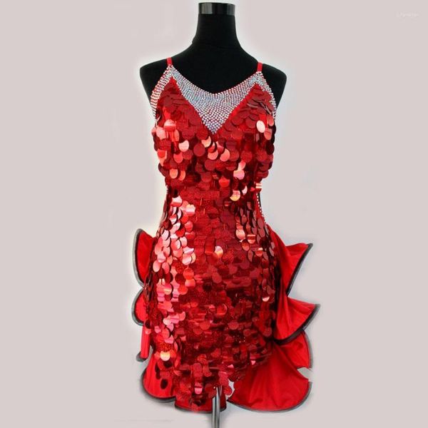 Costume da ballo latino stile da palcoscenico Costume da competizione in spandex con paillettes sexy per le donne Abiti da bambino S-4XL F32