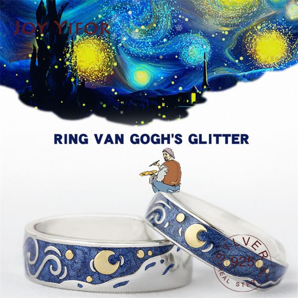 Mond Stern Sternennacht Van Gogh Einstellbare Ringe Für Paar Liebhaber Echt Preis S 2020 Drop Shipping Frauen Männer schmuck