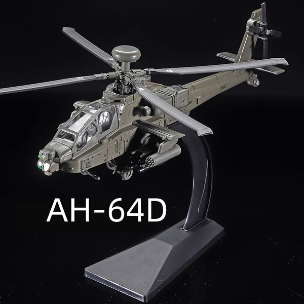Самолеты Modle 1 64 Scale American Fighter AH-64D Helicopter Flying Airplane Diecast Model Модели модели Светлый статический украшение игрушка для детей 230718