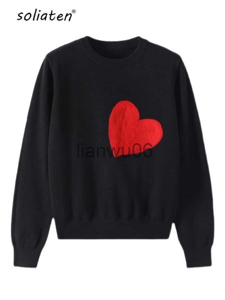 Damenpullover Großhandel Frauen Strickpullover Stickerei Rotes Herz ONeck Einfacher Stil Herbst Frühling Herbst Schlanker Pullover Harajuku C0511 J230718