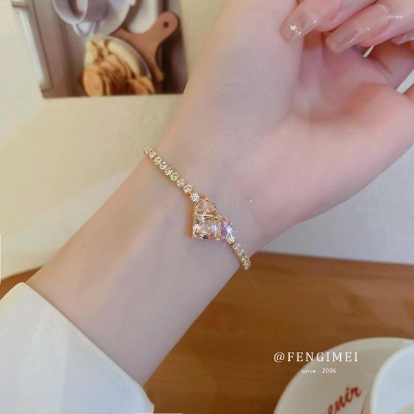 Charm Bracelets Tennis Chain For Women Claw Setting Zircon Jewelry Gold Color Big Heart Handmade Friends Gift Cute Jewelry Wholesale