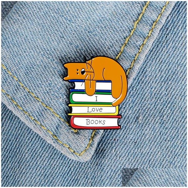 Spille Spille Giallo Cartoon Sleep Dog Spille smaltate per le donne Love Book Badge Simpatico animale bavero camicia cappello zaino Pin gioielli regalo Dhwrf