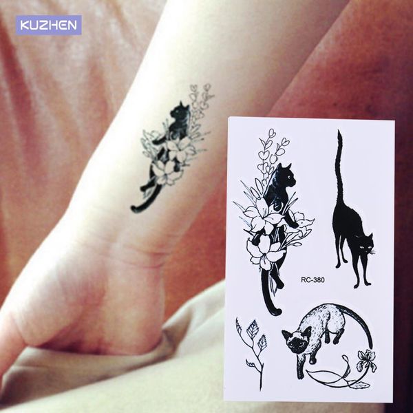10,5*6 cm à prova d'água falso henna indolor tatto adesivo sexy gatos pretos tatuagem temporária arte corporal braço flash tatuagem adesivos