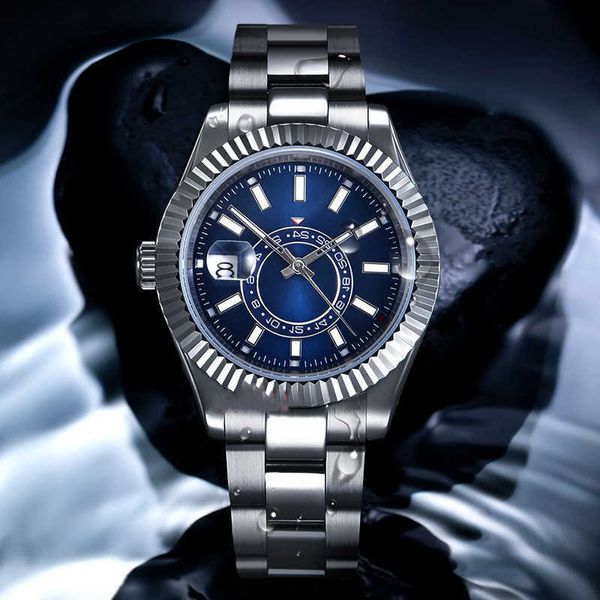 Atacado Top Original R olax Watch loja online Log Type Masculino Night Glow Maquinaria Automática Skywalker Banda de Aço Sky Dweller Com Caixa de Presente 2F3V