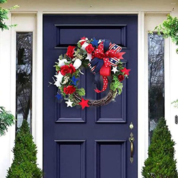 Dekorative Blumen, exquisiter Unabhängigkeitstag-Kranz, eine rot-blaue und grüne Kombinationsdekoration, geeignet für Tür-Sommer-Schaumstoffring