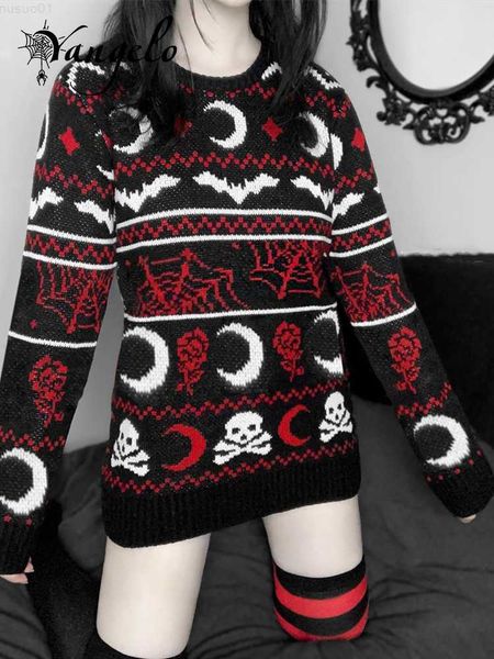 Maglioni da donna Yangelo Gothic Moon Skull Pattern Maglione Maglia da donna Top maniche lunghe larghe Autunno caldo Autunno Inverno Street Fashion Girls Pullover L230718