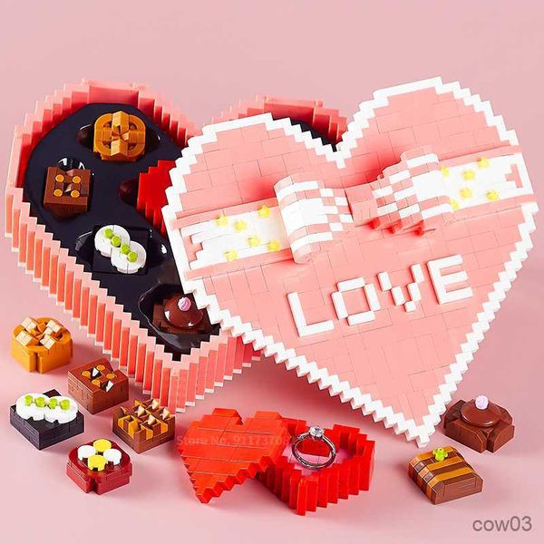 Blocchi Regalo di San Valentino per amante Pink Love Chocolate Gift Micro Building Block Assembly Puzzle Toy Regali per uomini e donne R230718