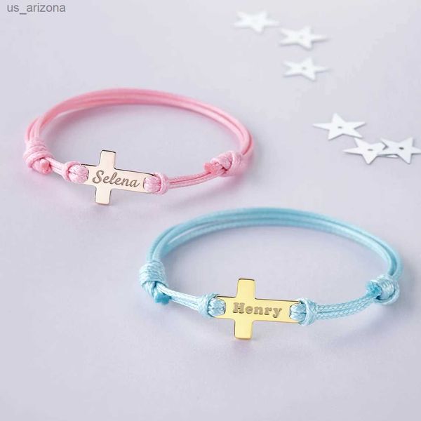 Passen Sie Baby-ID-Armbänder für Mädchen und Jungen an, verstellbares geflochtenes Seil, Edelstahl-Armreif für Neugeborene, personalisiertes SOS-Geschenk L230620